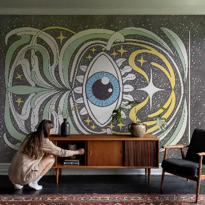 Fotomural decorativo para cabecero de cama con diseño de ojo simétrico