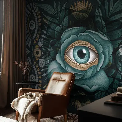 Papel mural con patrón decorativo con motivo ojo de flor
