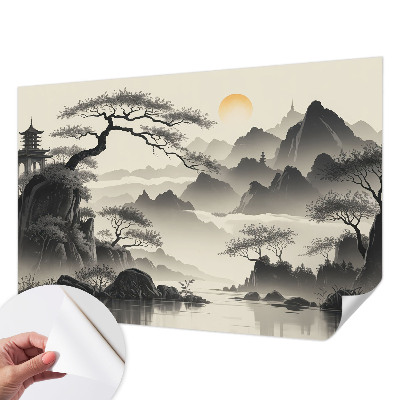 Papel mural texturado decorativo con paisaje oriental