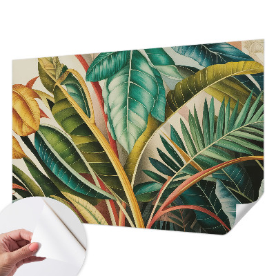 Papel mural con patrón decorativo con motivo de hojas exóticas