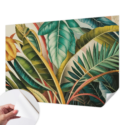 Papel mural con patrón decorativo con motivo de hojas exóticas