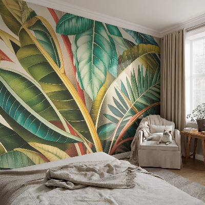 Papel mural con patrón decorativo Hojas exóticas