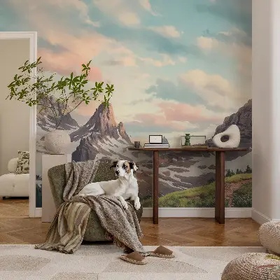 Mural de pared con estampado hermoso con un panorama de montaña
