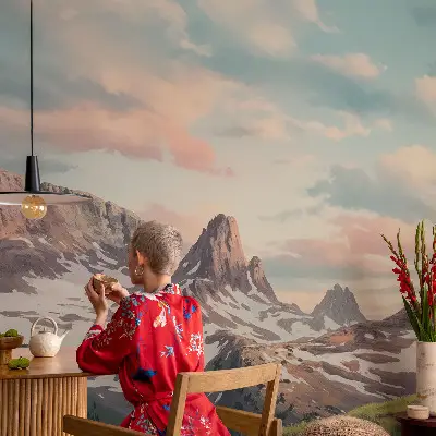 Mural de pared con estampado hermoso con un panorama de montaña