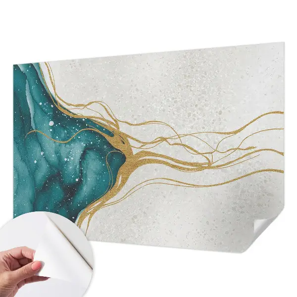 Papel mural con patrón decorativo con líneas en color turquesa