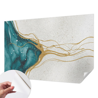 Papel mural con patrón decorativo con líneas en color turquesa