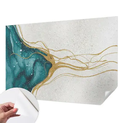 Papel mural con patrón decorativo con líneas en color turquesa