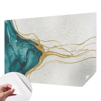 Papel mural con patrón decorativo con líneas en color turquesa