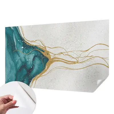 Papel mural con patrón decorativo con líneas en color turquesa