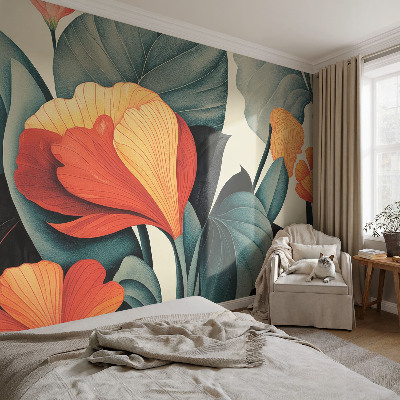 Papel mural con patrón decorativo Flores coloridas