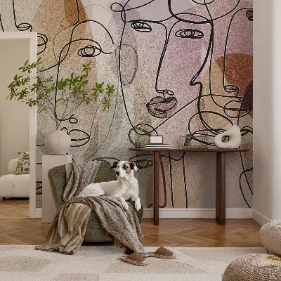 Mural de pared con estampado hermoso con un diseño de caras lineales