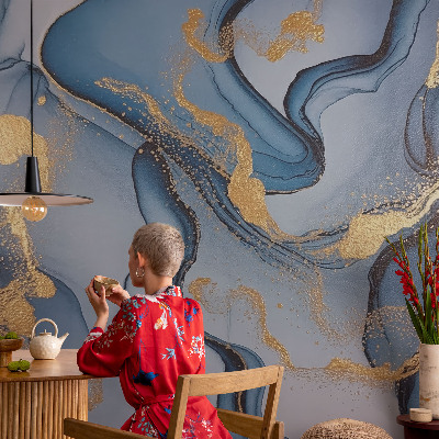 Papel mural con patrón decorativo olas azules