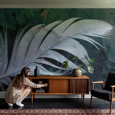 Papel mural texturado decorativo con diseño 'Pluma etérea'