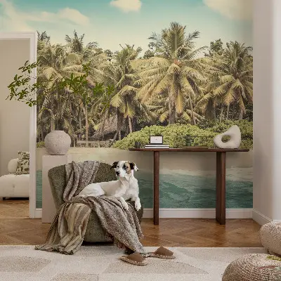 Papel mural texturado decorativo con motivo de playa tropical