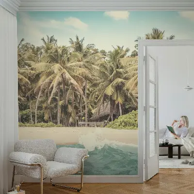Papel mural texturado decorativo con motivo de playa tropical