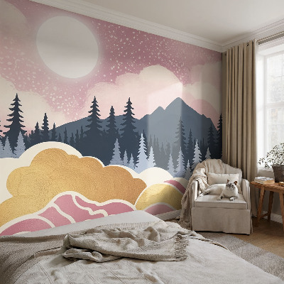 Papel mural con patrón decorativo Atardecer rosa