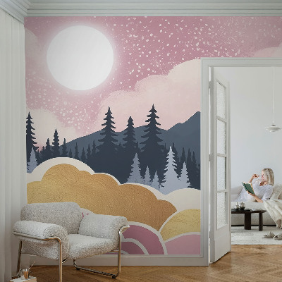 Papel mural con patrón decorativo Atardecer rosa