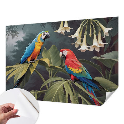 Fotomural decorativo para cabecero de cama loros coloridos