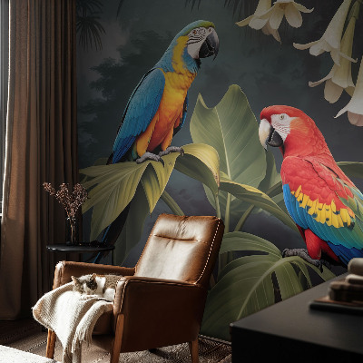 Fotomural decorativo para cabecero de cama loros coloridos