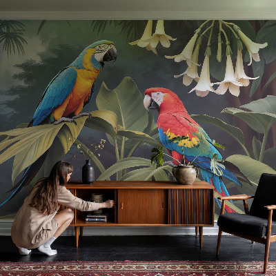 Fotomural decorativo para cabecero de cama loros coloridos