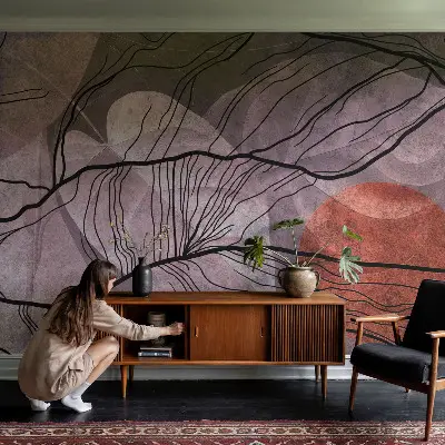 Papel mural con patrón decorativo con un motivo de abstracción energética