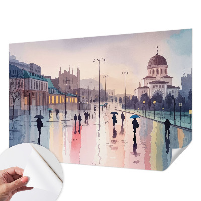 Papel mural con patrón decorativo Un paseo bajo la lluvia
