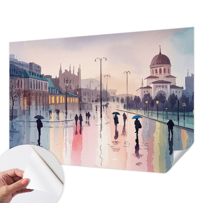 Papel mural con patrón decorativo Un paseo bajo la lluvia