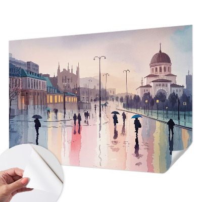 Papel mural con patrón decorativo Un paseo bajo la lluvia