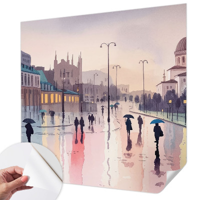Papel mural con patrón decorativo Un paseo bajo la lluvia