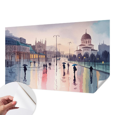 Papel mural con patrón decorativo Un paseo bajo la lluvia