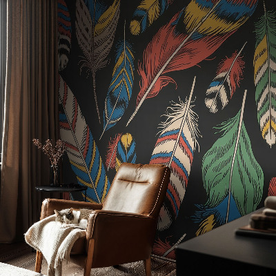 Mural de pared con estampado hermoso Plumas coloridas