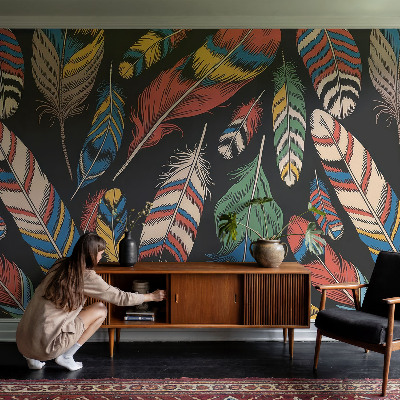 Mural de pared con estampado hermoso Plumas coloridas