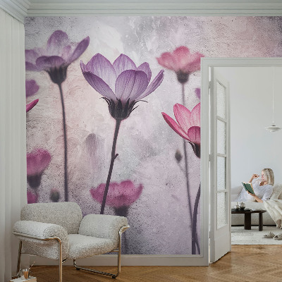 Papel mural texturado decorativo Flores en tonos pastel