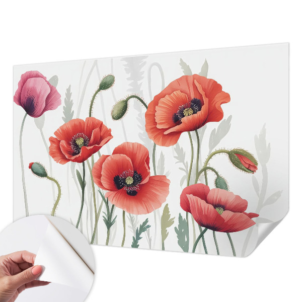 Fotomural decorativo para cabecero de cama con motivo de amapolas rojas