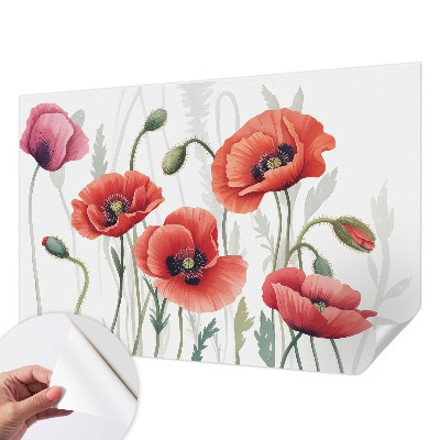 Fotomural decorativo para cabecero de cama con motivo de amapolas rojas