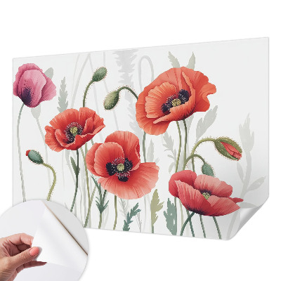 Fotomural decorativo para cabecero de cama amapolas rojas