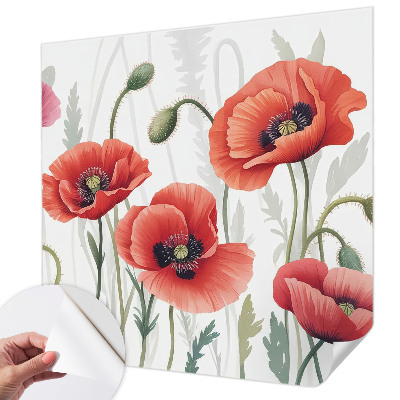 Fotomural decorativo para cabecero de cama amapolas rojas