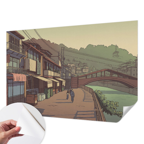 Mural de pared con estampado hermoso con un paisaje en tonos pastel