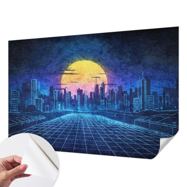 Papel mural con patrón decorativo con un diseño de paisaje futurista