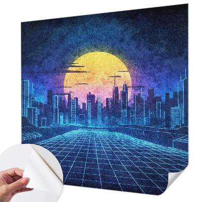 Papel mural con patrón decorativo con un diseño de paisaje futurista