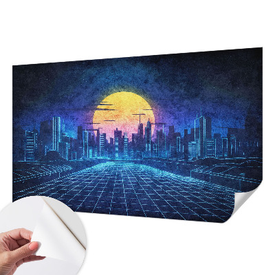 Papel mural con patrón decorativo con un diseño de paisaje futurista