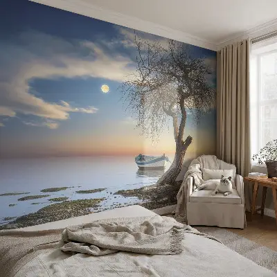 Papel mural texturado decorativo con un paisaje tranquilo