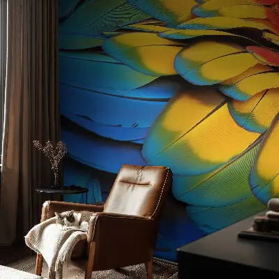 Papel mural texturado decorativo con diseño de plumas arcoíris