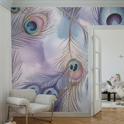 Mural de pared con estampado hermoso con diseño de plumas de pavo real