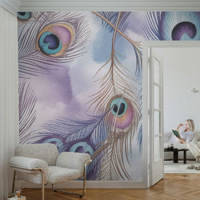 Mural de pared con estampado hermoso plumas de pavo real