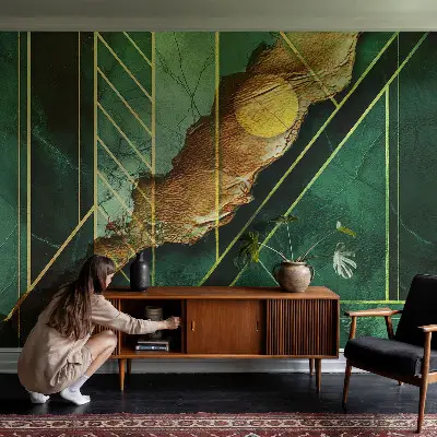 Fotomural decorativo para cabecero de cama con diseño de tensión geométrica