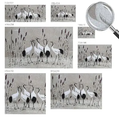 Papel mural con patrón decorativo con un diseño de una bandada de grullas