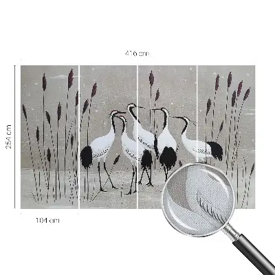 Papel mural con patrón decorativo con un diseño de una bandada de grullas