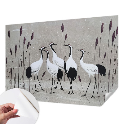 Papel mural con patrón decorativo Una bandada de grullas