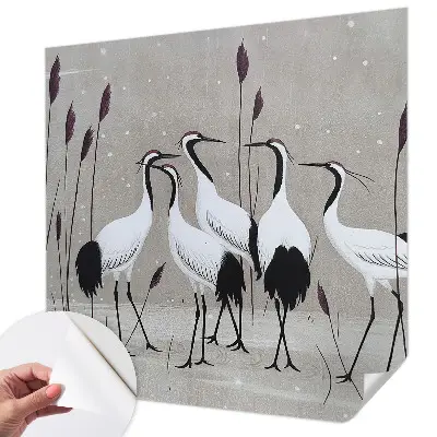 Papel mural con patrón decorativo con un diseño de una bandada de grullas